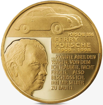 Porsche Gold-Gedenkmünze Ferdinand und Ferry Porsche 2014 in Box (9373)